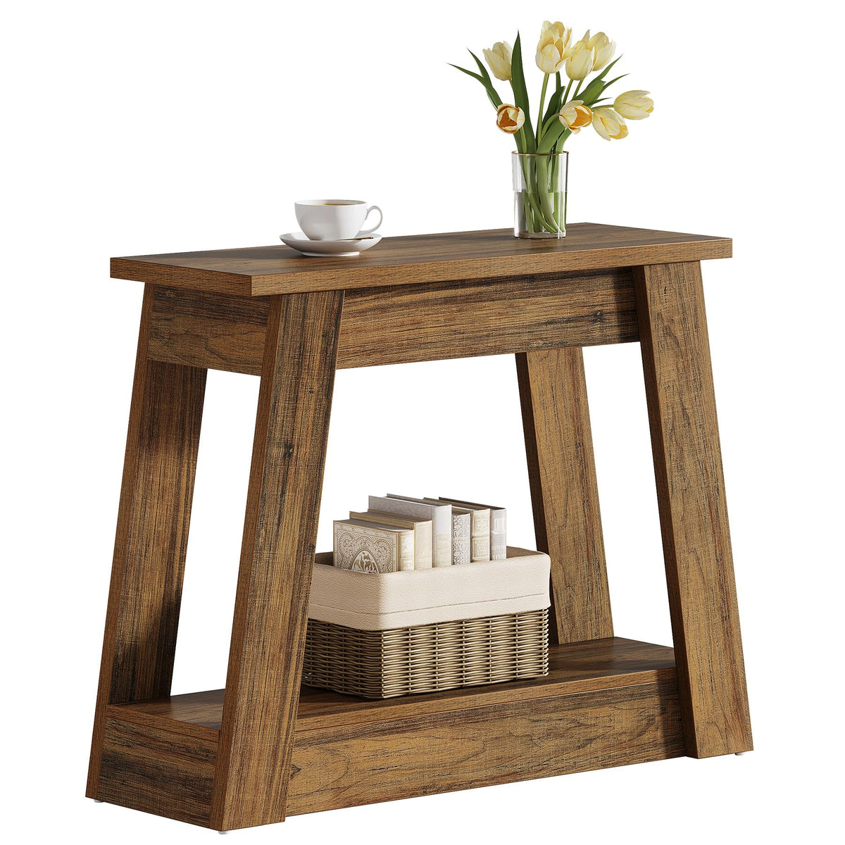 Wood End Table with 2 Storage Shelves R416