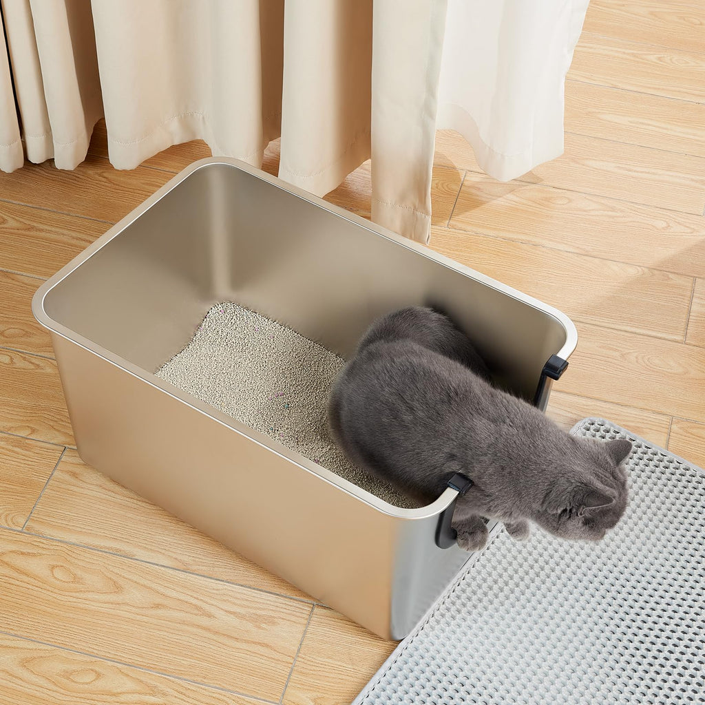 Extra Large Stainless Steel Cat Litter Box with High Sides V300129