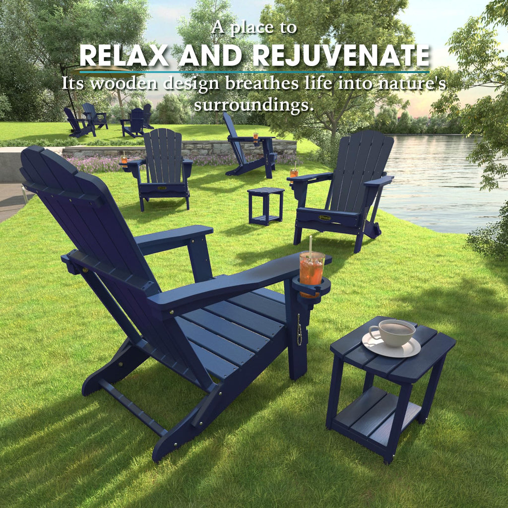 Folding Adirondack Chair Set of 2 HDPE All-Weather Outdoor Chair U625