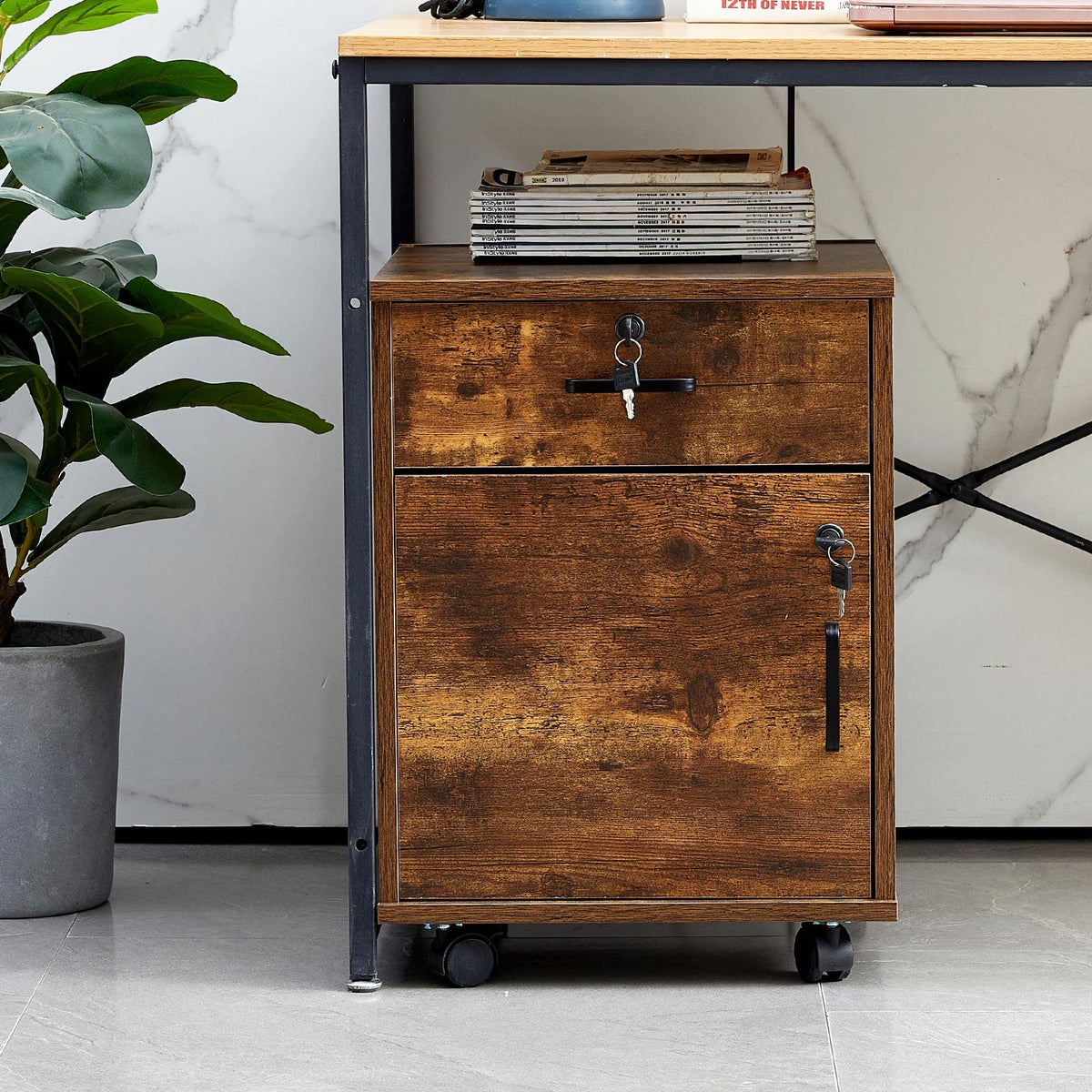 1 Drawer Wood File Cabinet with Lock and Wheels Q44131