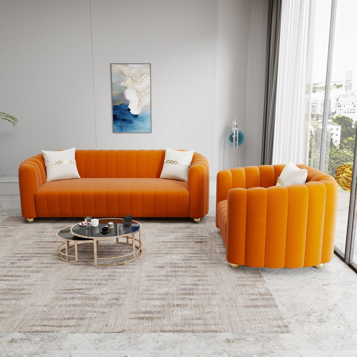 Orange Velvet 2-Piece Sofa H74606