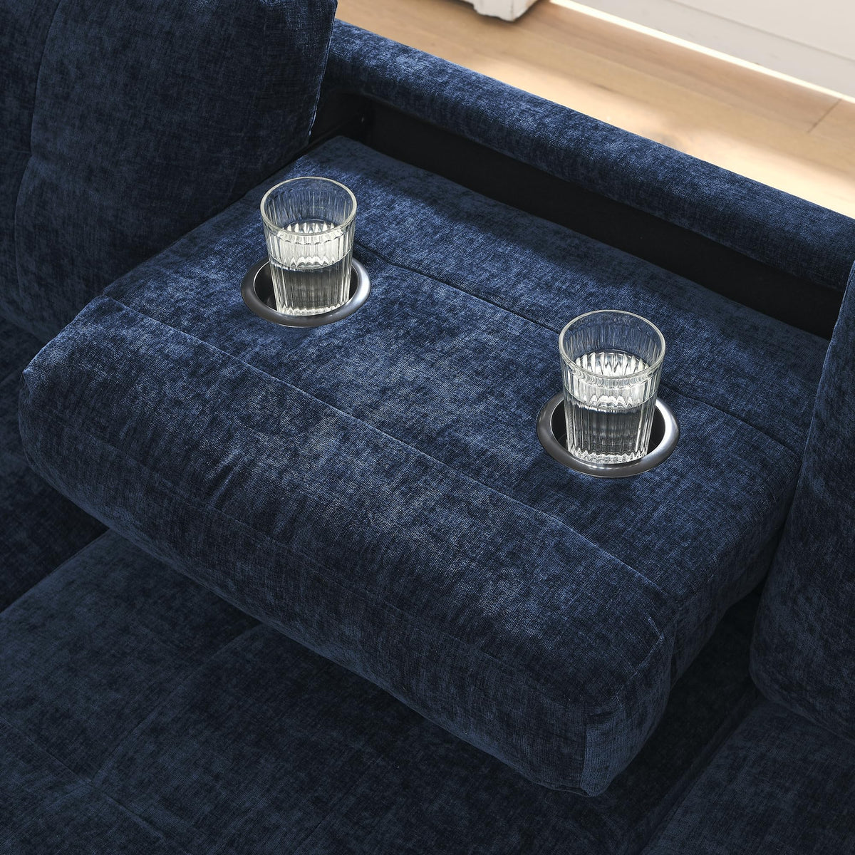 108'' Chenille Navy Blue L-Shaped Sectional Sofa with Storage Ottoman J8758