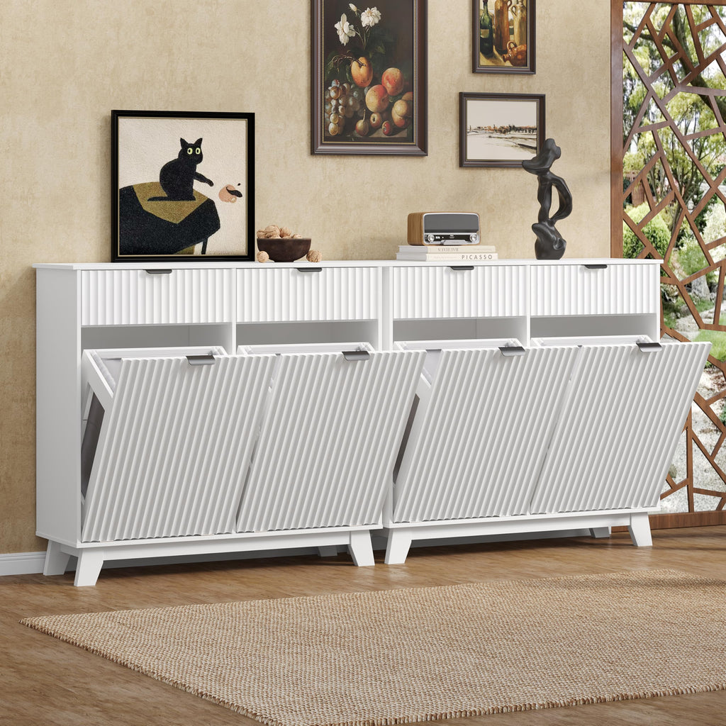 White 20 Gallon Double Tilt Out Laundry Hamper Cabinet with 2 Drawers P1201