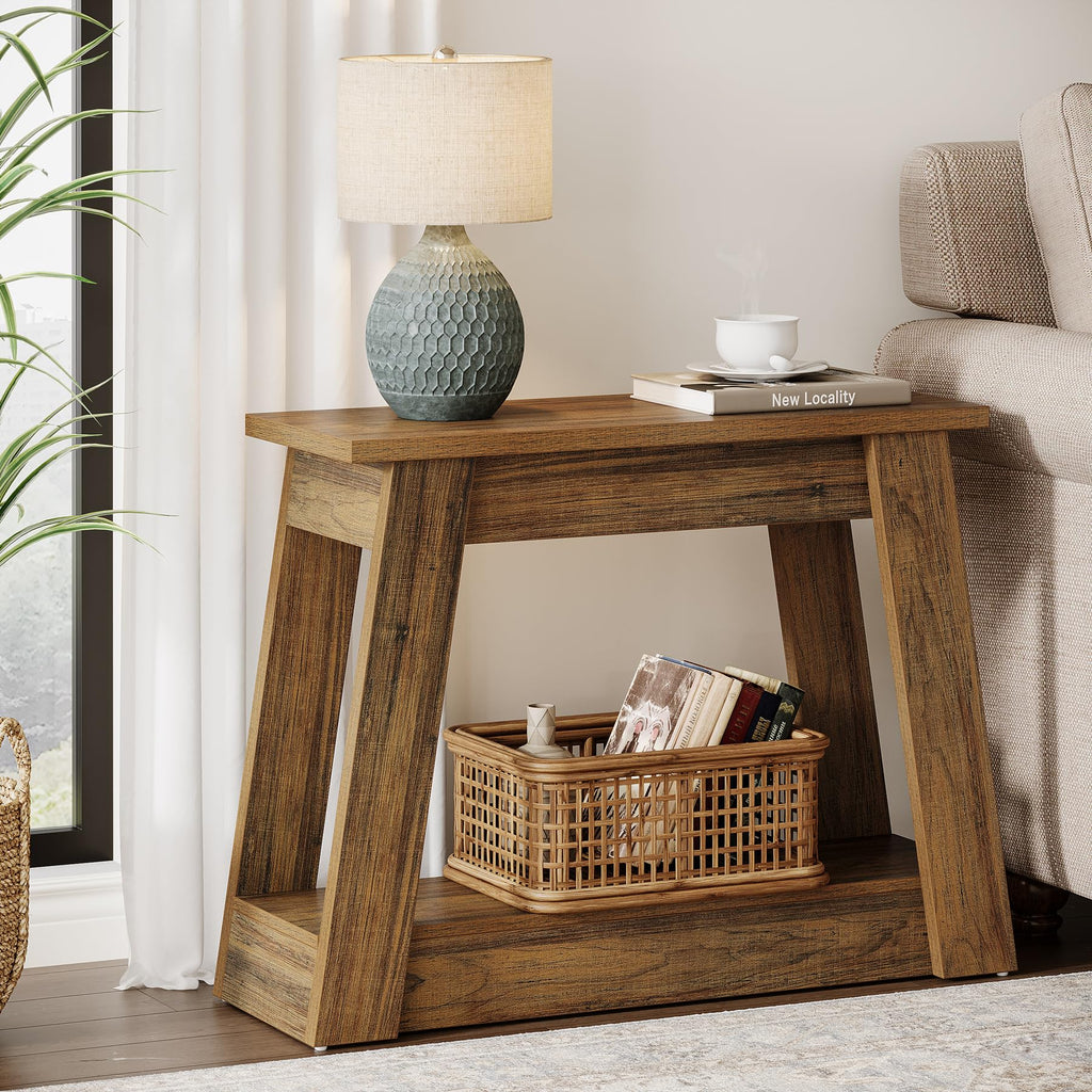Wood End Table with 2 Storage Shelves R416