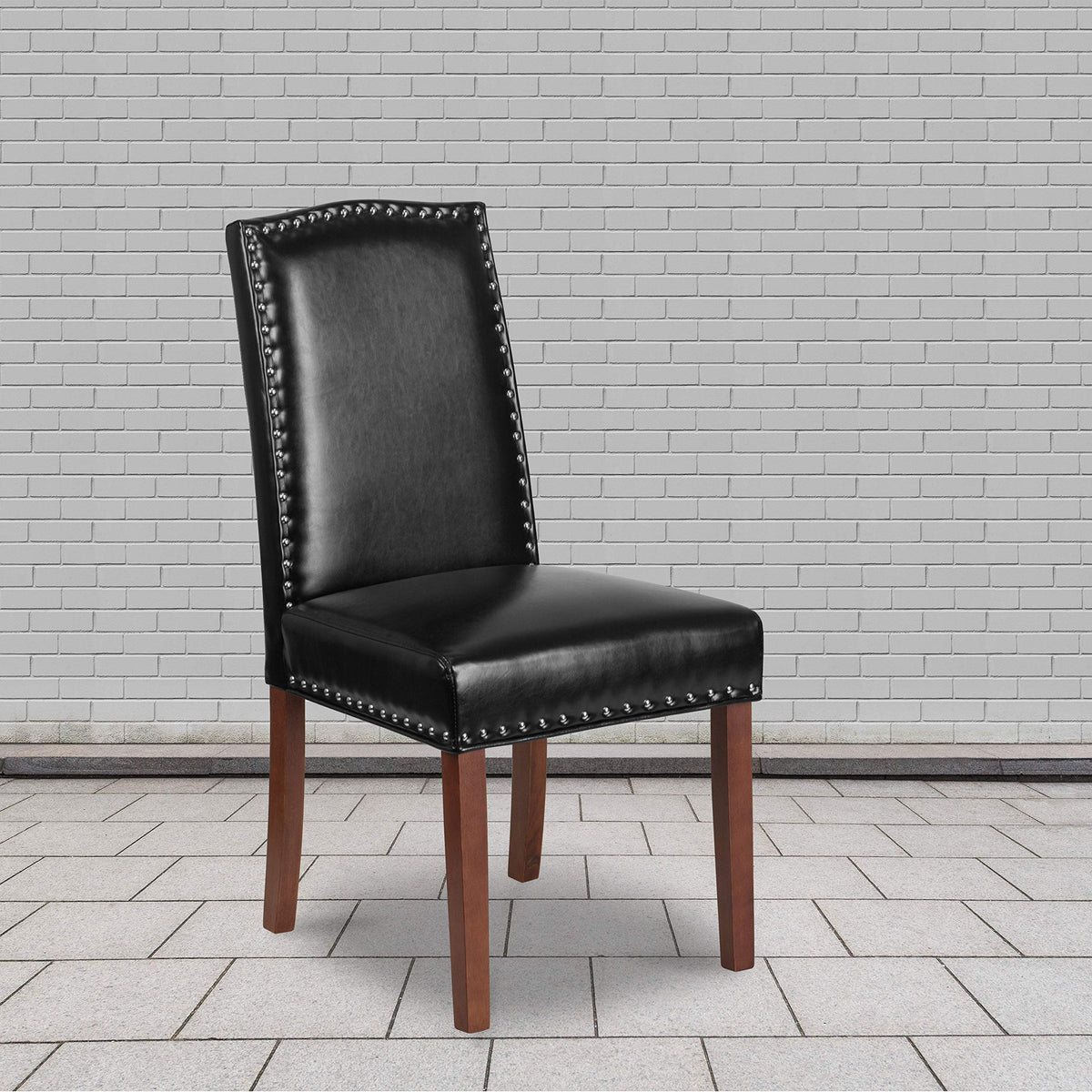 Black LeatherSoft Parsons Chair with Nail Trim I241410