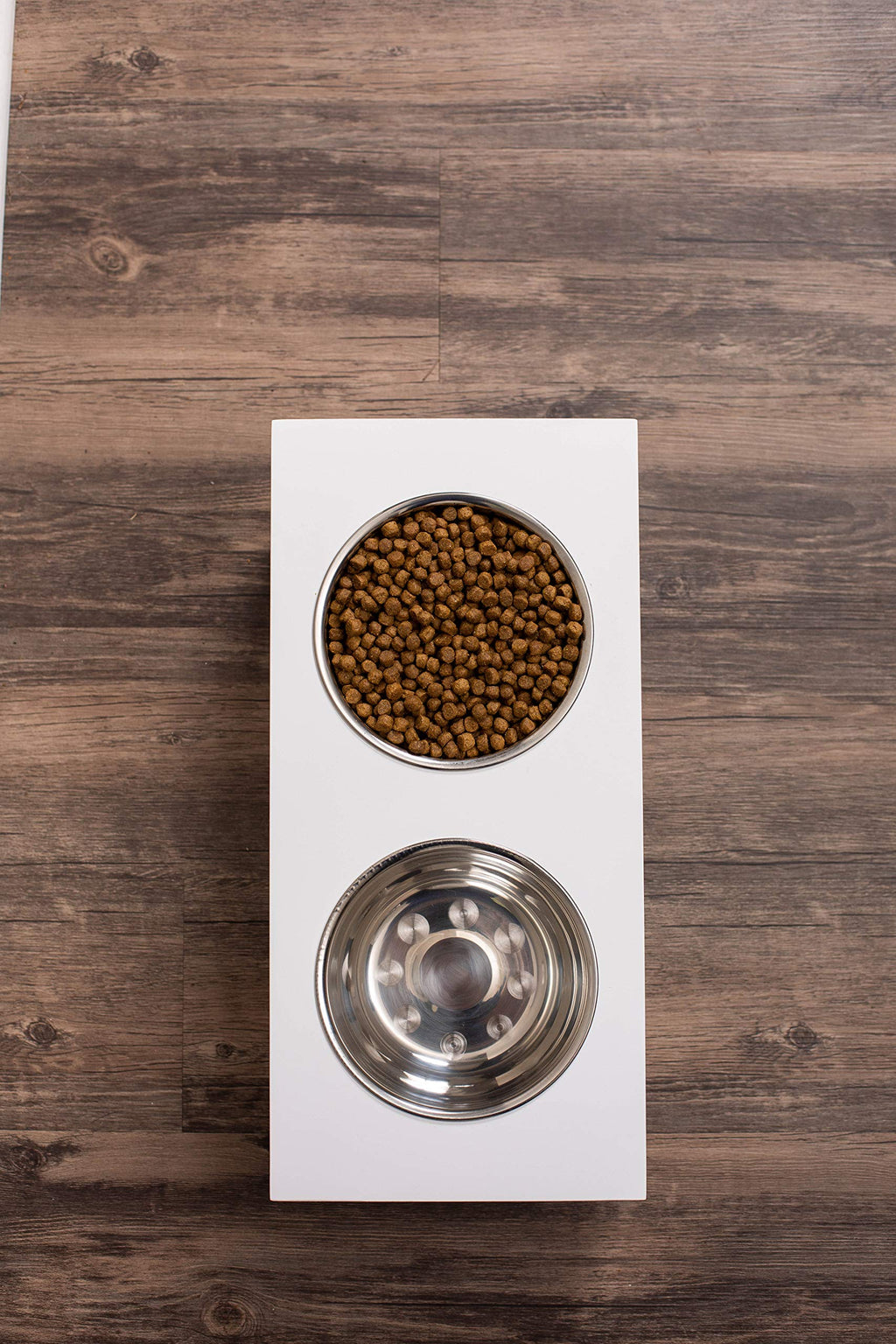 White Double Raised Pet Feeder with Stainless Steel Bowls C2942