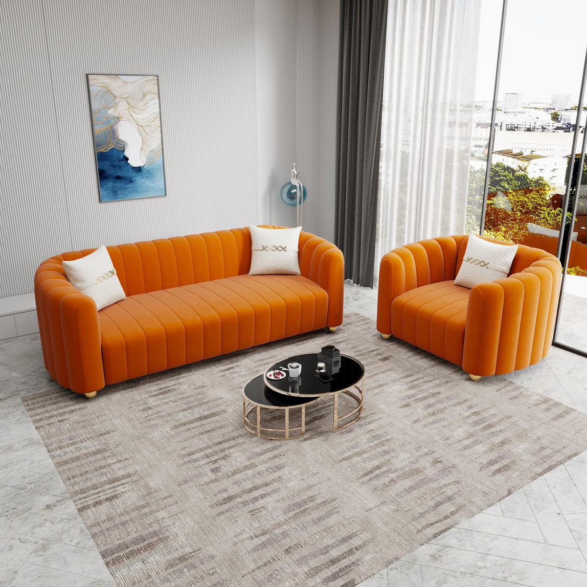 Orange Velvet 2-Piece Sofa H74606