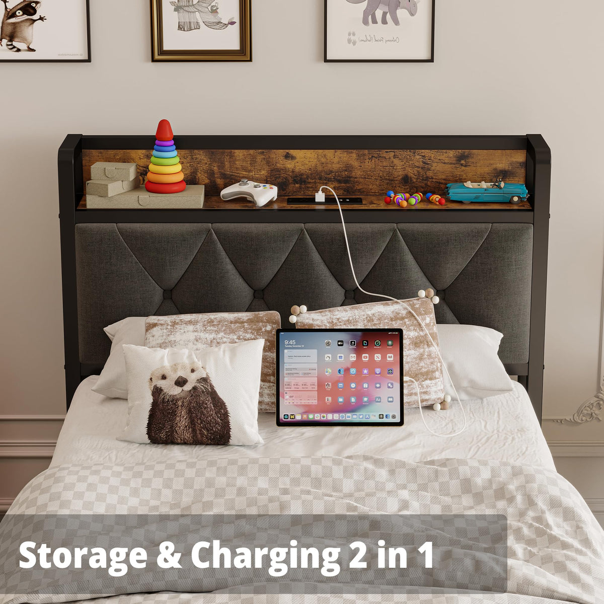 Twin Bed Frame with Storage Headboard M5362