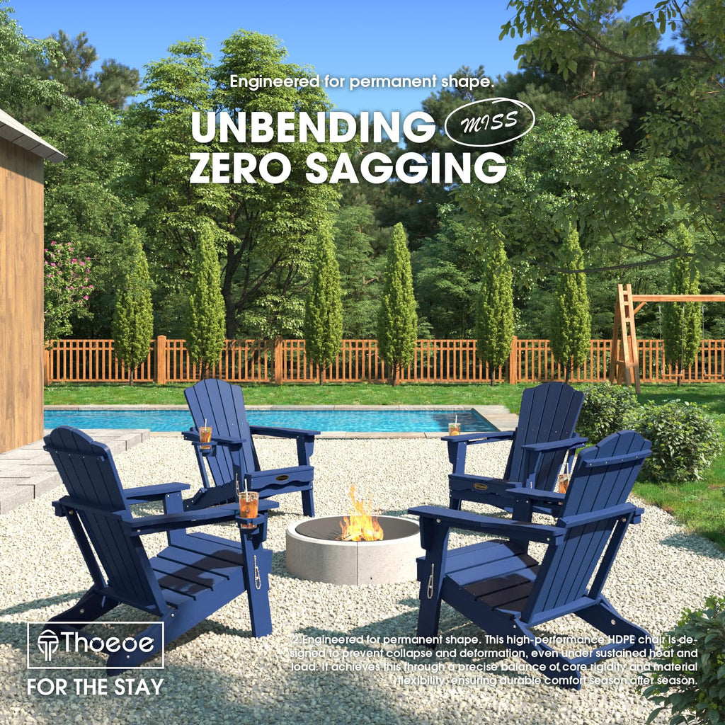 Folding Adirondack Chair Set of 2 HDPE All-Weather Outdoor Chair U625