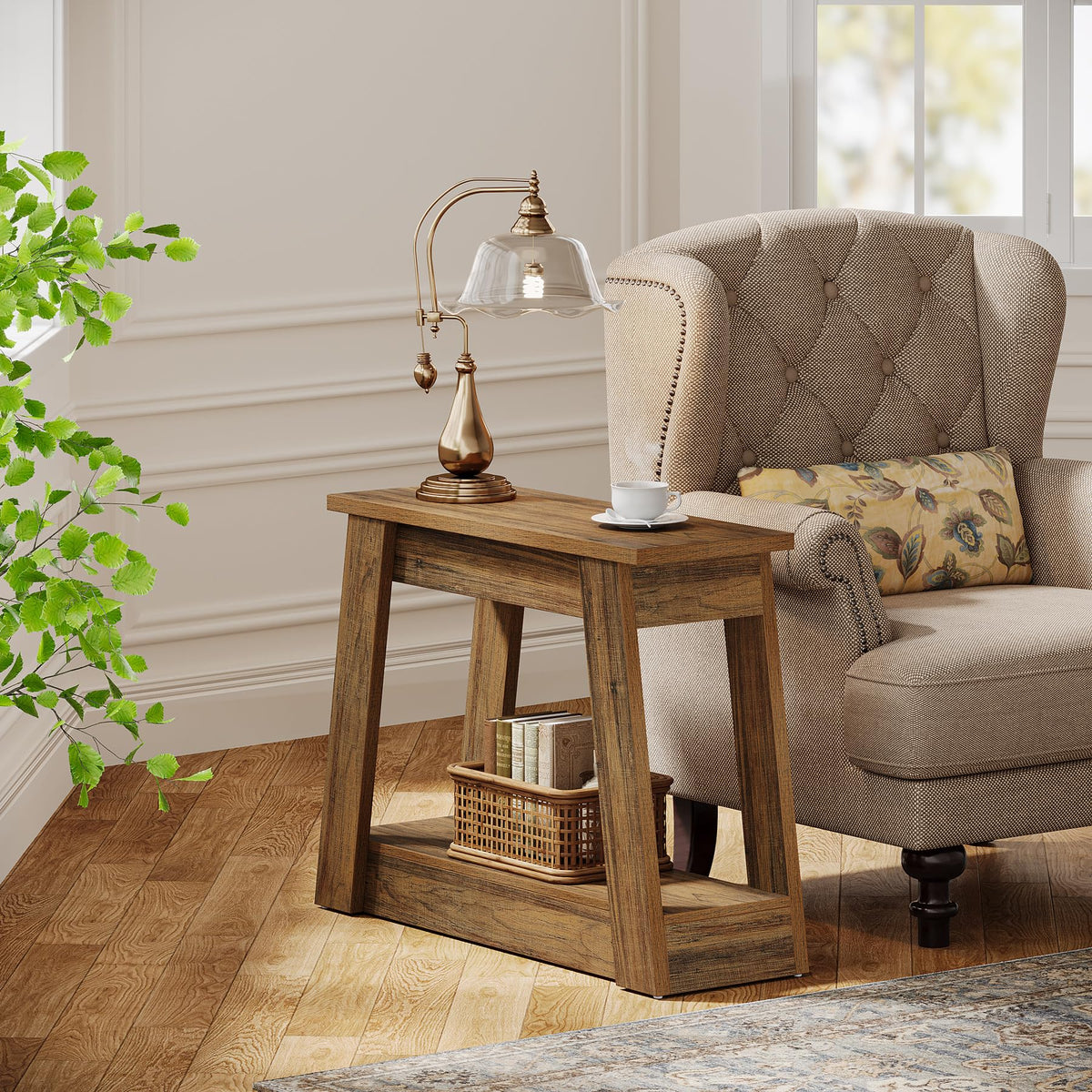 Wood End Table with 2 Storage Shelves R416