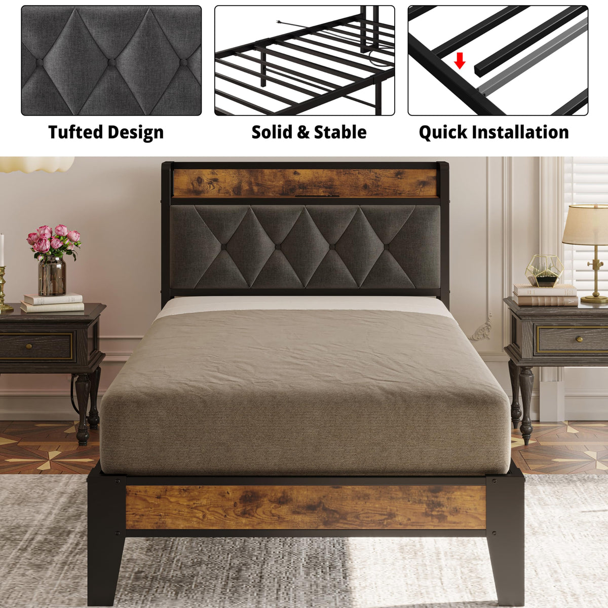 Twin Bed Frame with Storage Headboard M5362