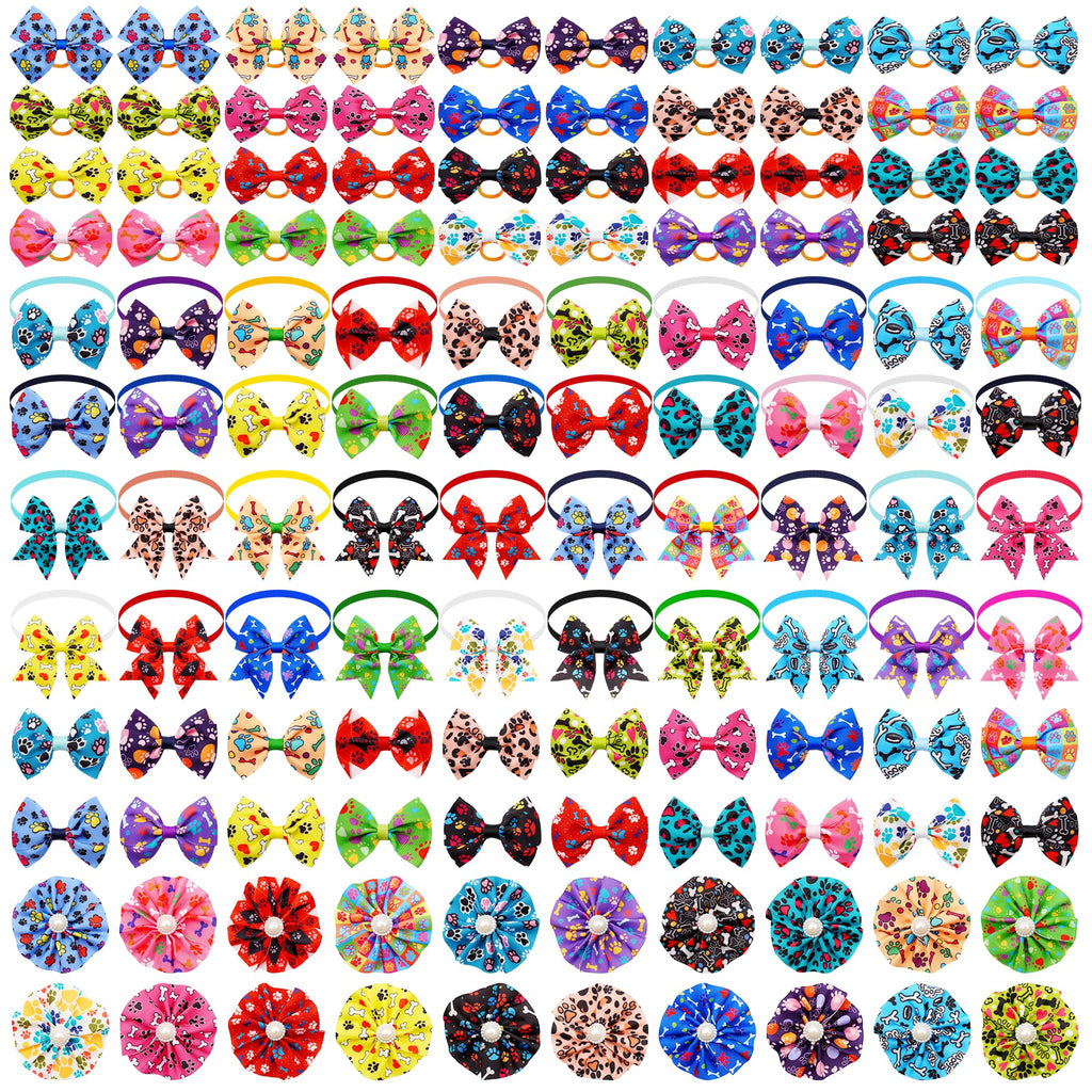 120PCS Dog Bows Collar Flowers and Bowties Grooming Accessories D50445