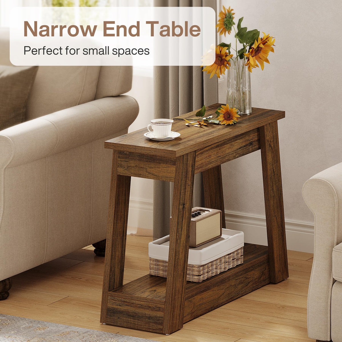 Wood End Table with 2 Storage Shelves R416