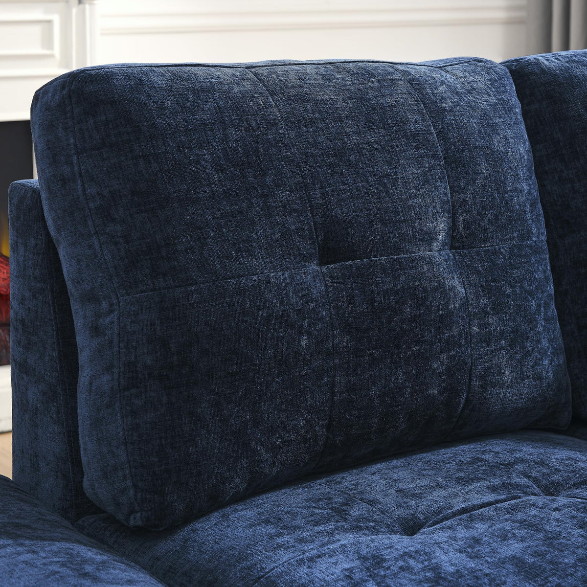 108'' Chenille Navy Blue L-Shaped Sectional Sofa with Storage Ottoman J8758