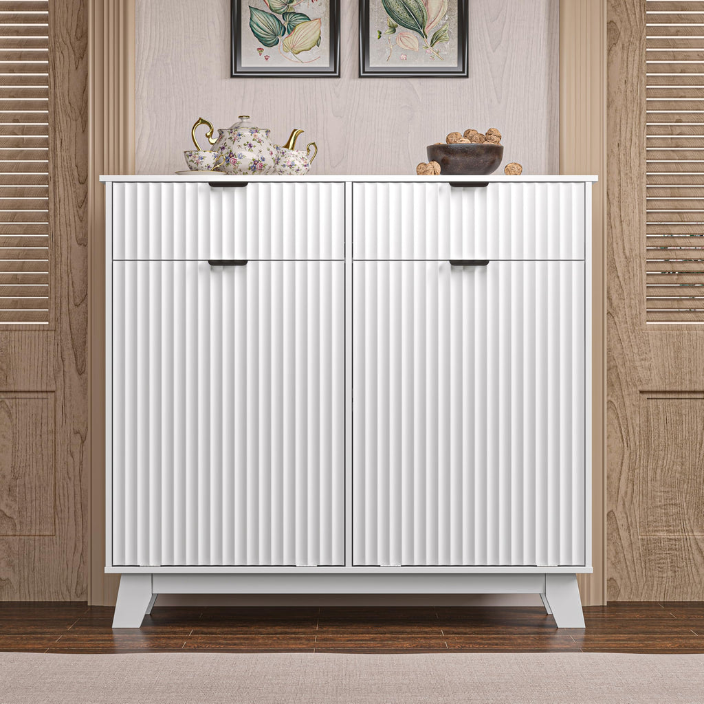White 20 Gallon Double Tilt Out Laundry Hamper Cabinet with 2 Drawers P1201