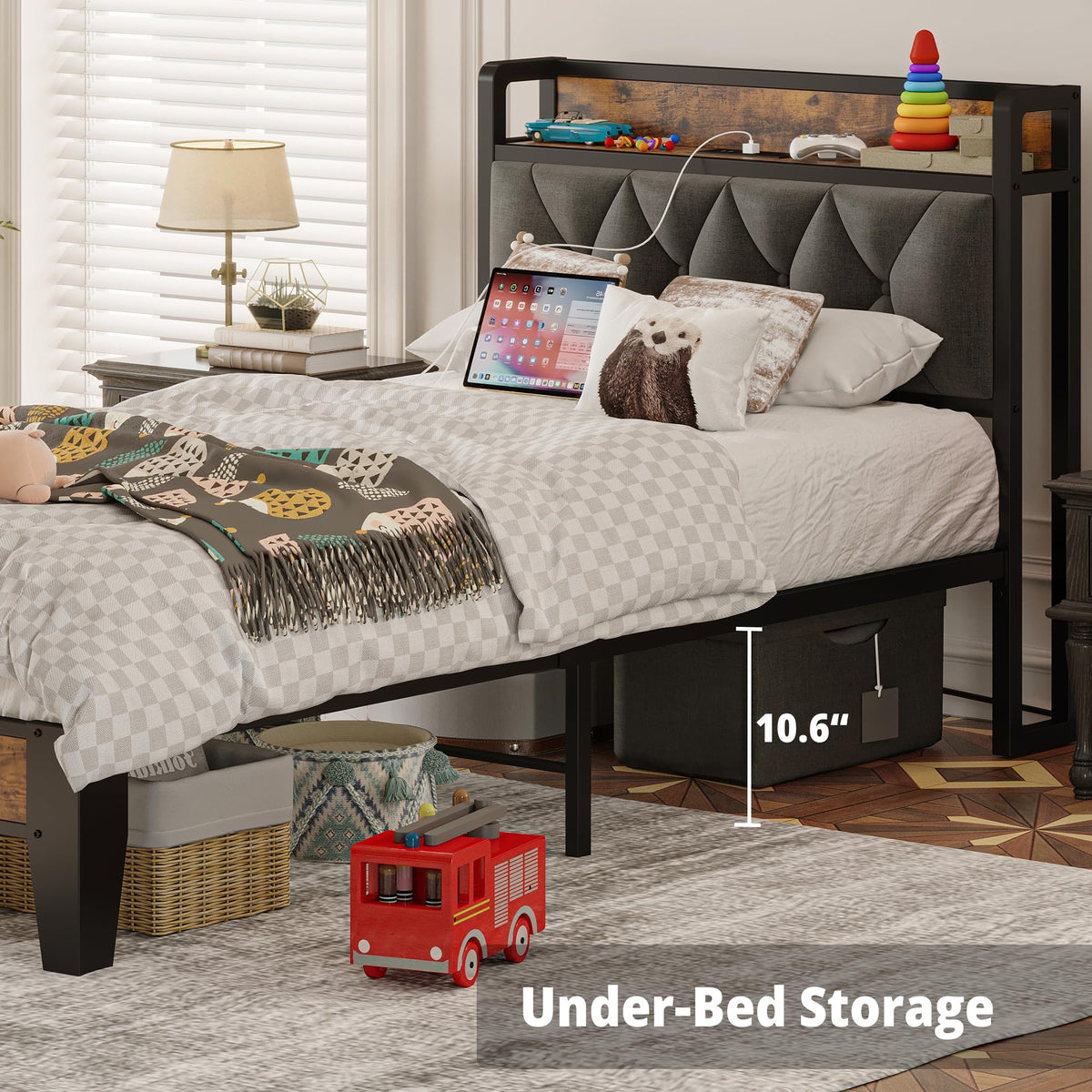 Twin Bed Frame with Storage Headboard M5362